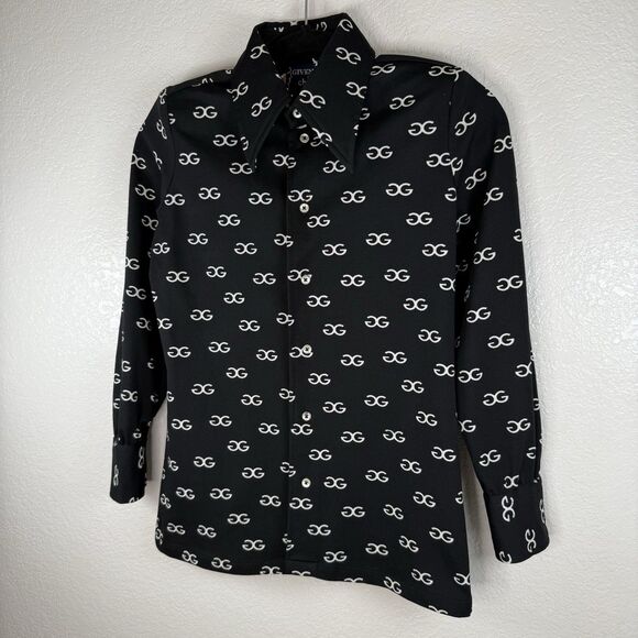 Vintage 70s GIVENCHY for CHESA Black Monogram Button Up Size 10 (fits like XS) - Picture 3 of 11